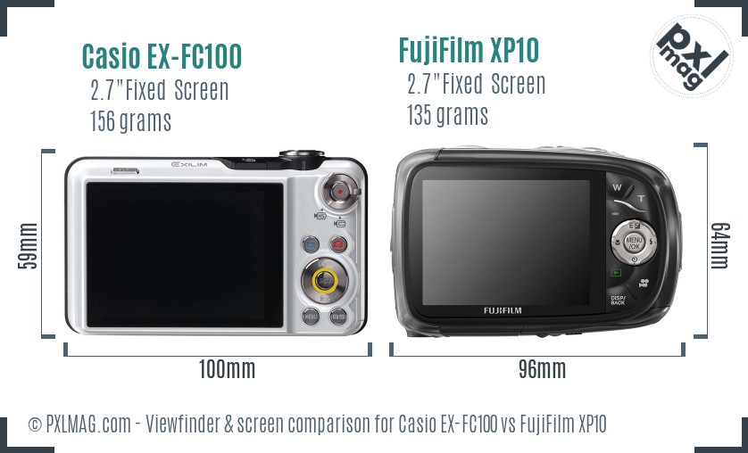 Casio EX-FC100 vs FujiFilm XP10 Screen and Viewfinder comparison