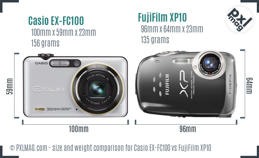 Casio EX-FC100 vs FujiFilm XP10 size comparison