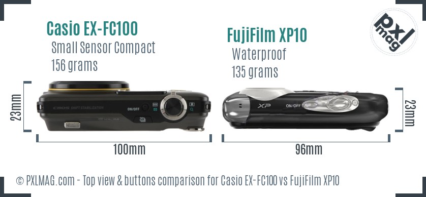 Casio EX-FC100 vs FujiFilm XP10 top view buttons comparison