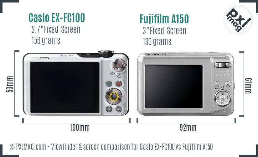Casio EX-FC100 vs Fujifilm A150 Screen and Viewfinder comparison Casio EX-FC100 vs Fujifilm A150 Screen and Viewfinder comparison