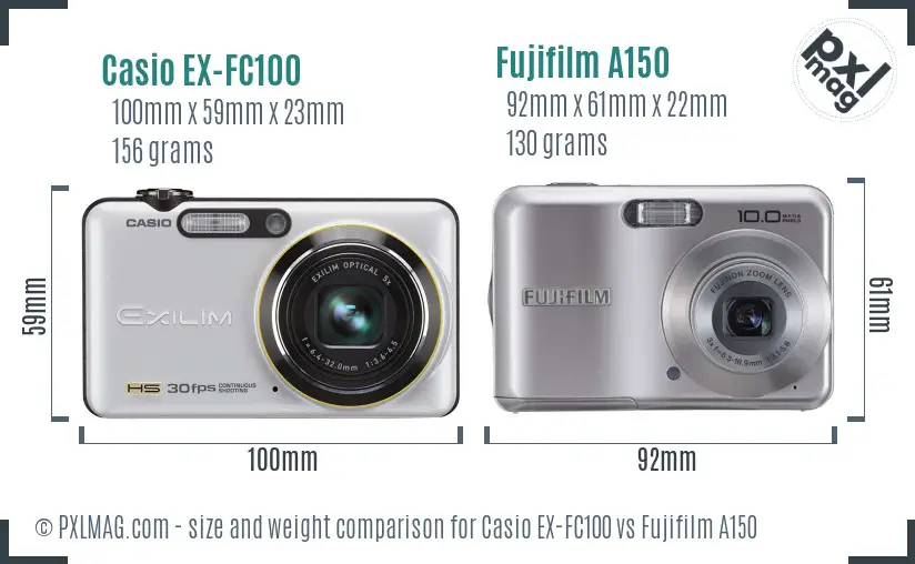 Casio EX-FC100 vs Fujifilm A150 size comparison Casio EX-FC100 vs Fujifilm A150 size comparison