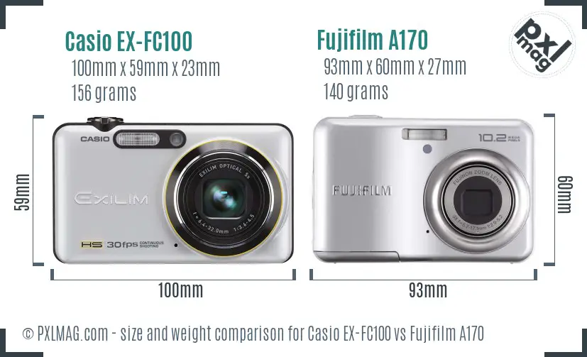 Casio EX-FC100 vs Fujifilm A170 size comparison Casio EX-FC100 vs Fujifilm A170 size comparison