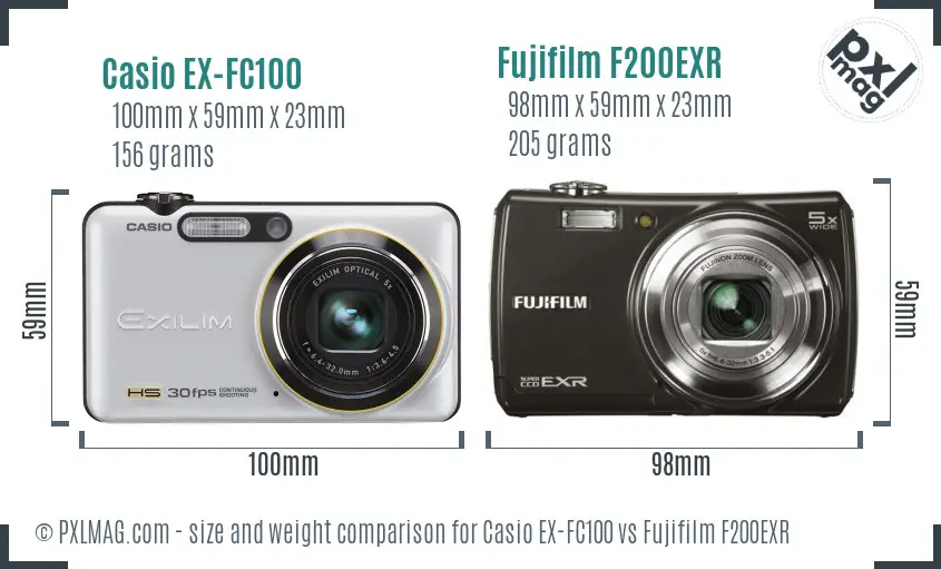 Casio EX-FC100 vs Fujifilm F200EXR size comparison