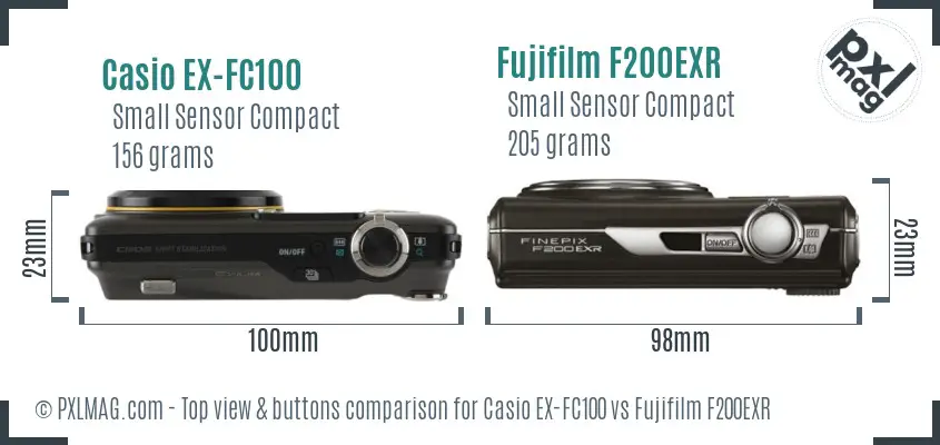 Casio EX-FC100 vs Fujifilm F200EXR top view buttons comparison