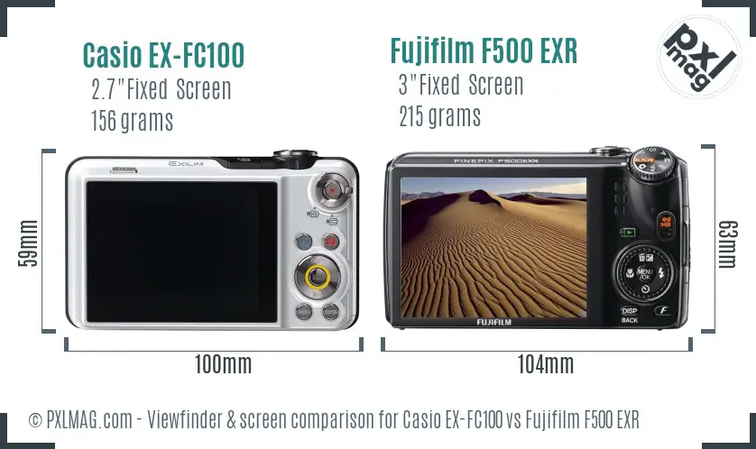 Casio EX-FC100 vs Fujifilm F500 EXR Screen and Viewfinder comparison