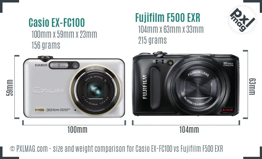Casio EX-FC100 vs Fujifilm F500 EXR size comparison