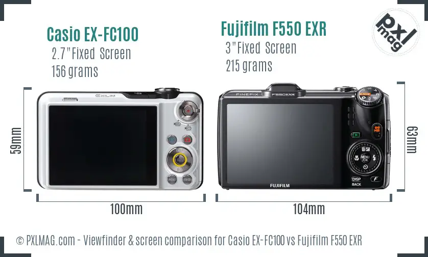 Casio EX-FC100 vs Fujifilm F550 EXR Screen and Viewfinder comparison