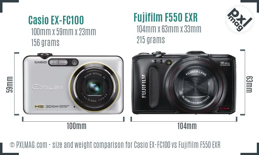 Casio EX-FC100 vs Fujifilm F550 EXR size comparison