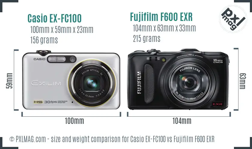 Casio EX-FC100 vs Fujifilm F600 EXR size comparison