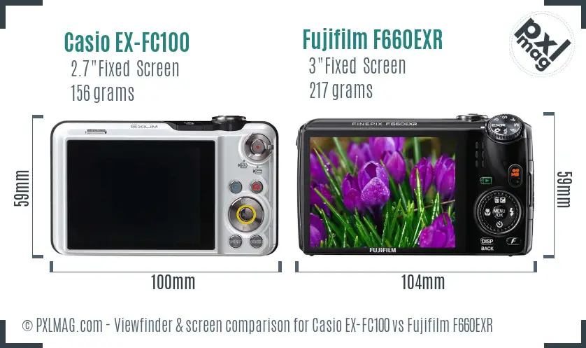 Casio EX-FC100 vs Fujifilm F660EXR Screen and Viewfinder comparison
