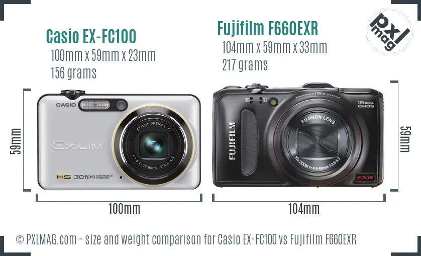 Casio EX-FC100 vs Fujifilm F660EXR size comparison