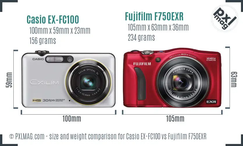 Casio EX-FC100 vs Fujifilm F750EXR size comparison Casio EX-FC100 vs Fujifilm F750EXR size comparison