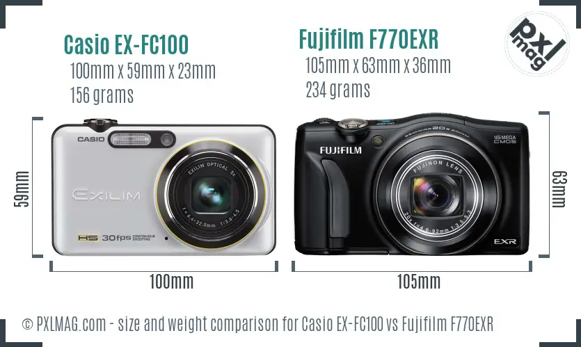 Casio EX-FC100 vs Fujifilm F770EXR size comparison Casio EX-FC100 vs Fujifilm F770EXR size comparison