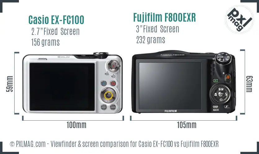 Casio EX-FC100 vs Fujifilm F800EXR Screen and Viewfinder comparison