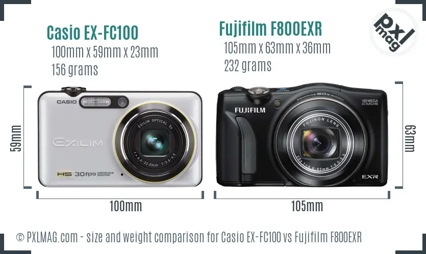 Casio EX-FC100 vs Fujifilm F800EXR size comparison Casio EX-FC100 vs Fujifilm F800EXR size comparison