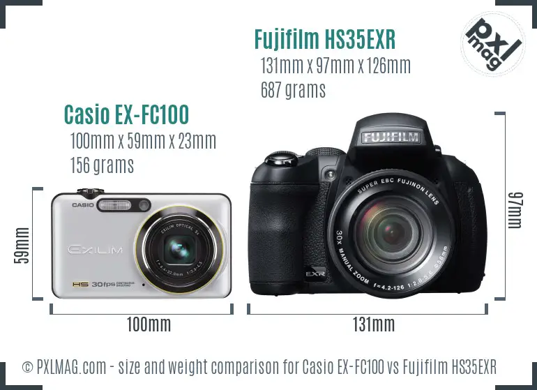 Casio EX-FC100 vs Fujifilm HS35EXR size comparison Casio EX-FC100 vs Fujifilm HS35EXR size comparison