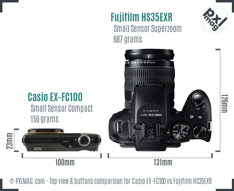 Casio EX-FC100 vs Fujifilm HS35EXR top view buttons comparison