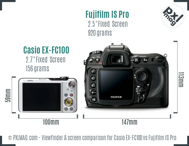 Casio EX-FC100 vs Fujifilm IS Pro Screen and Viewfinder comparison