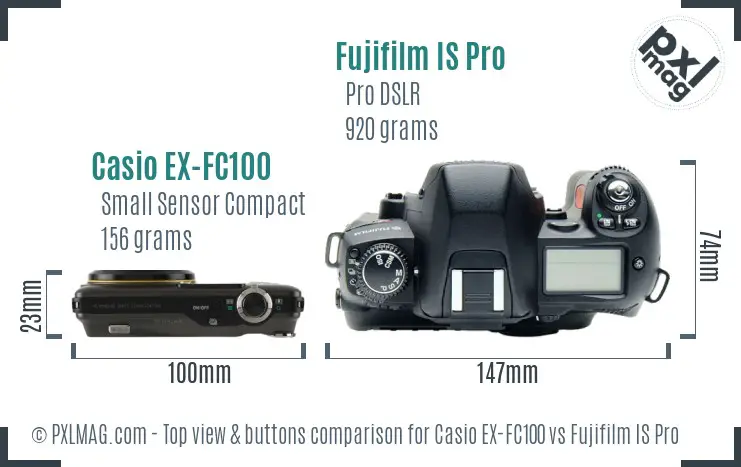 Casio EX-FC100 vs Fujifilm IS Pro top view buttons comparison