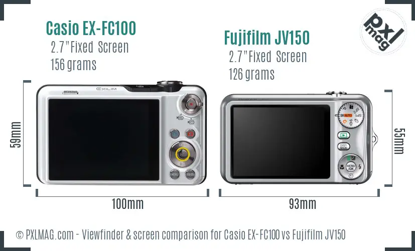 Casio EX-FC100 vs Fujifilm JV150 Screen and Viewfinder comparison