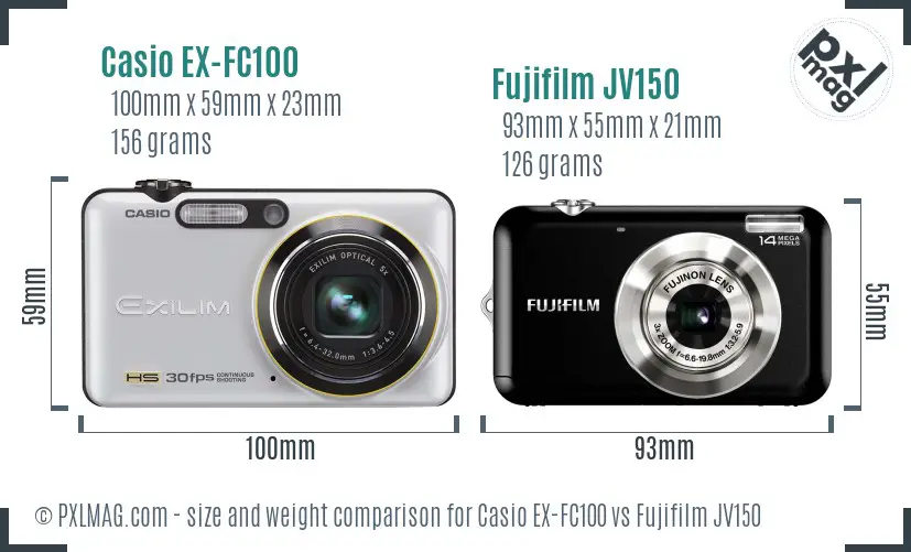 Casio EX-FC100 vs Fujifilm JV150 size comparison