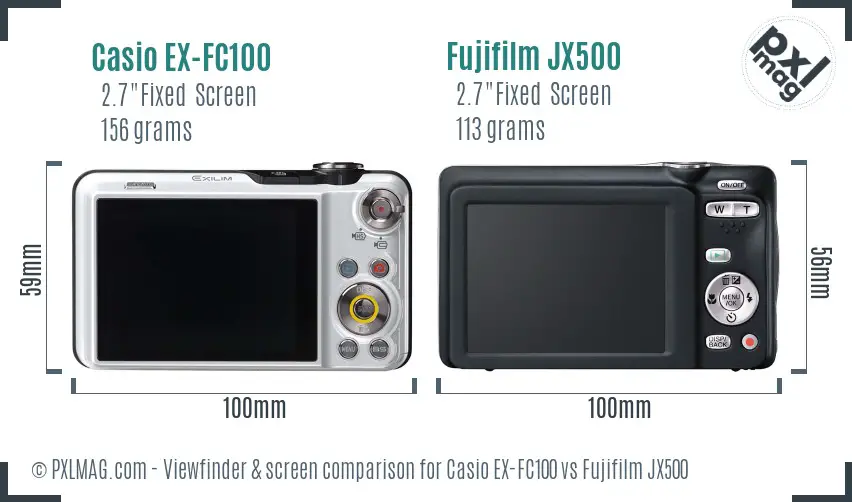 Casio EX-FC100 vs Fujifilm JX500 Screen and Viewfinder comparison