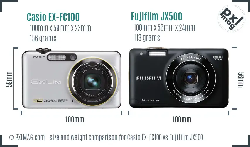 Casio EX-FC100 vs Fujifilm JX500 size comparison