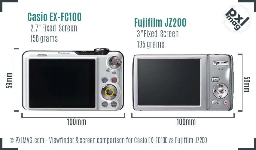 Casio EX-FC100 vs Fujifilm JZ200 Screen and Viewfinder comparison