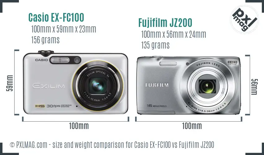 Casio EX-FC100 vs Fujifilm JZ200 size comparison