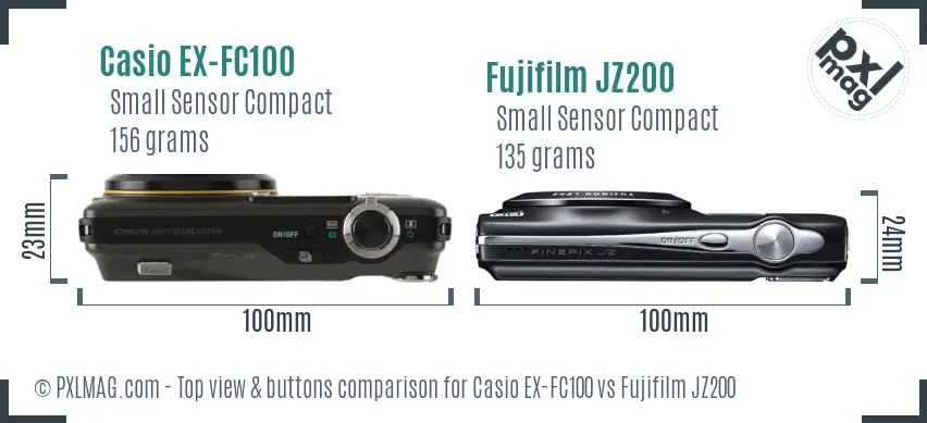 Casio EX-FC100 vs Fujifilm JZ200 top view buttons comparison