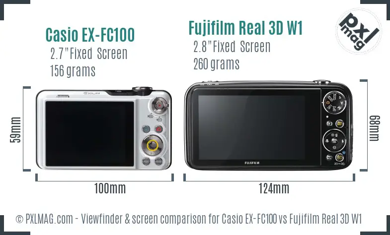 Casio EX-FC100 vs Fujifilm Real 3D W1 Screen and Viewfinder comparison