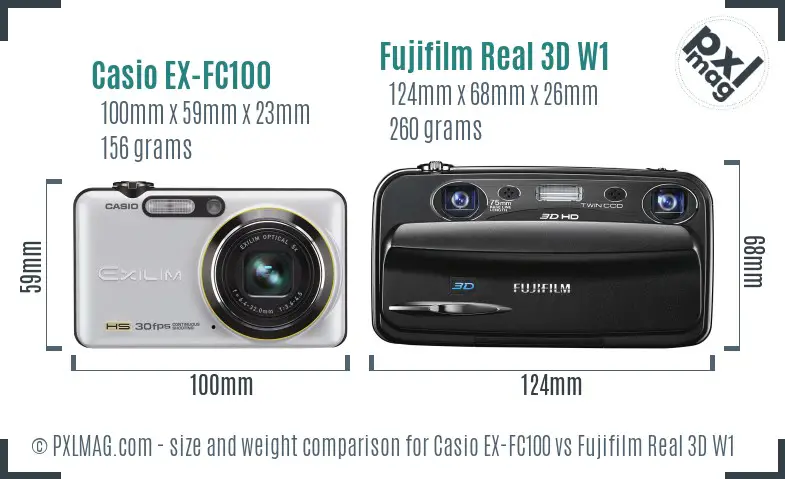 Casio EX-FC100 vs Fujifilm Real 3D W1 size comparison