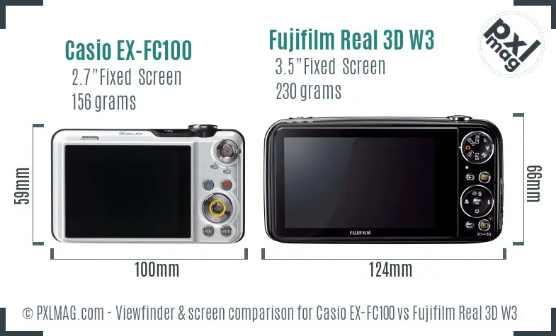 Casio EX-FC100 vs Fujifilm Real 3D W3 Screen and Viewfinder comparison Casio EX-FC100 vs Fujifilm Real 3D W3 Screen and Viewfinder comparison