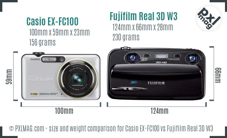Casio EX-FC100 vs Fujifilm Real 3D W3 size comparison Casio EX-FC100 vs Fujifilm Real 3D W3 size comparison