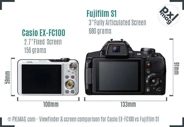 Casio EX-FC100 vs Fujifilm S1 Screen and Viewfinder comparison