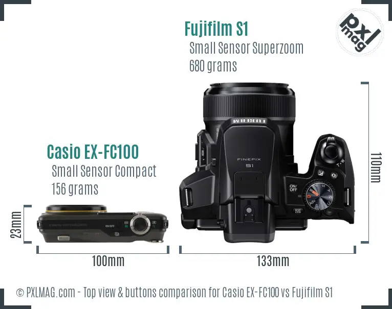 Casio EX-FC100 vs Fujifilm S1 top view buttons comparison
