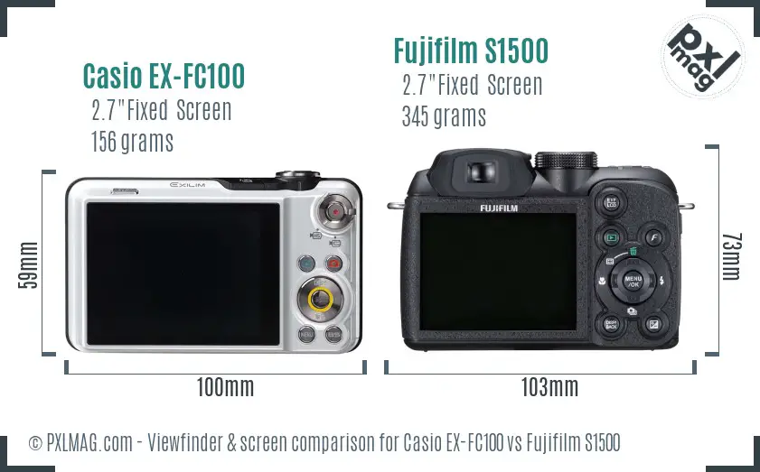 Casio EX-FC100 vs Fujifilm S1500 Screen and Viewfinder comparison