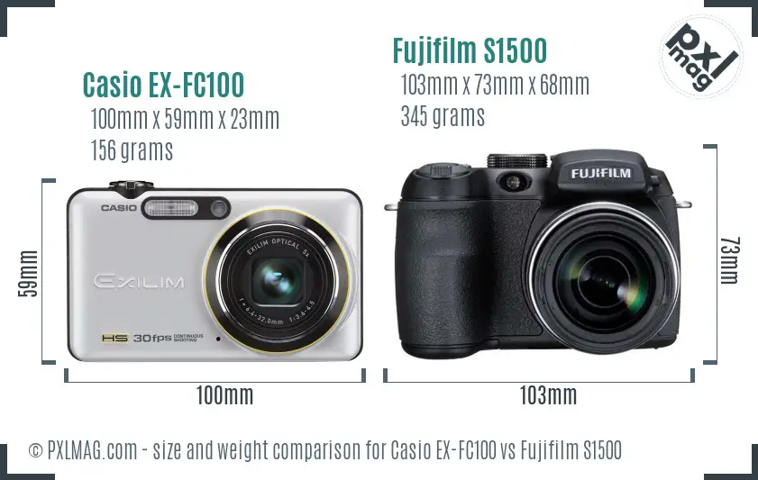 Casio EX-FC100 vs Fujifilm S1500 size comparison