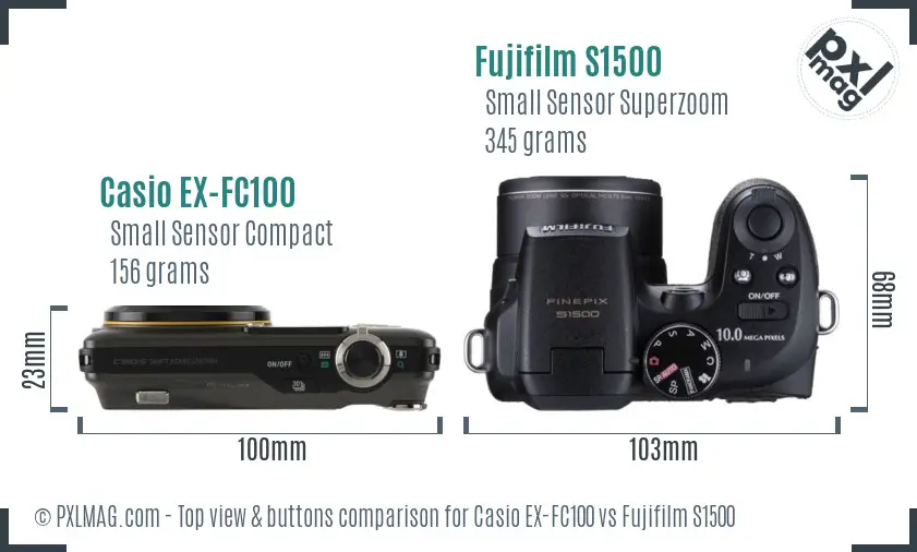 Casio EX-FC100 vs Fujifilm S1500 top view buttons comparison