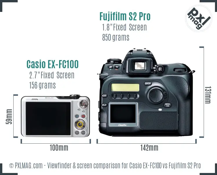 Casio EX-FC100 vs Fujifilm S2 Pro Screen and Viewfinder comparison