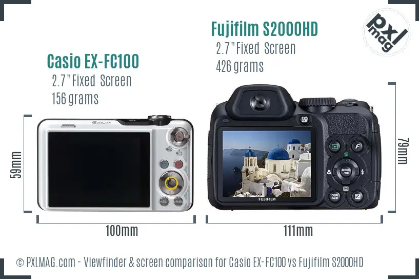 Casio EX-FC100 vs Fujifilm S2000HD Screen and Viewfinder comparison