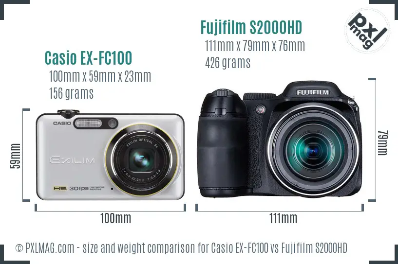 Casio EX-FC100 vs Fujifilm S2000HD size comparison