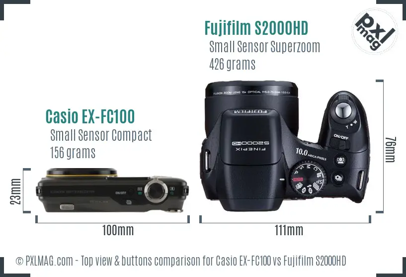 Casio EX-FC100 vs Fujifilm S2000HD top view buttons comparison