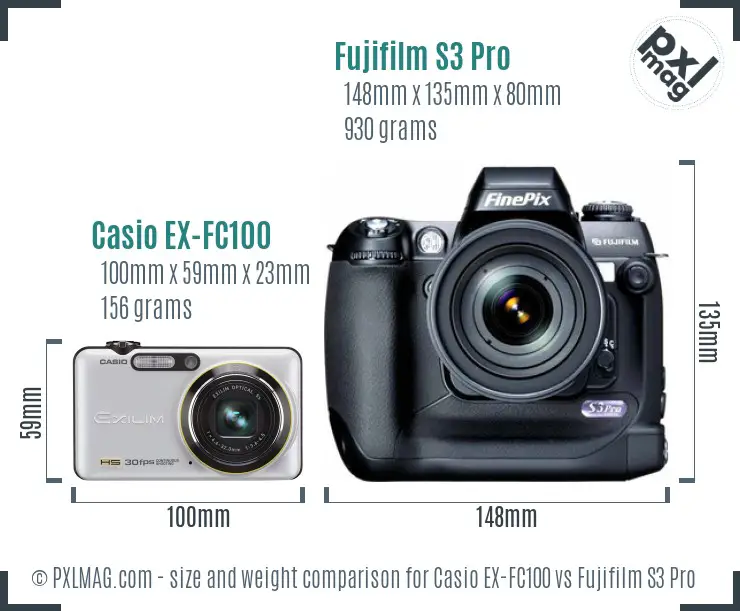 Casio EX-FC100 vs Fujifilm S3 Pro size comparison