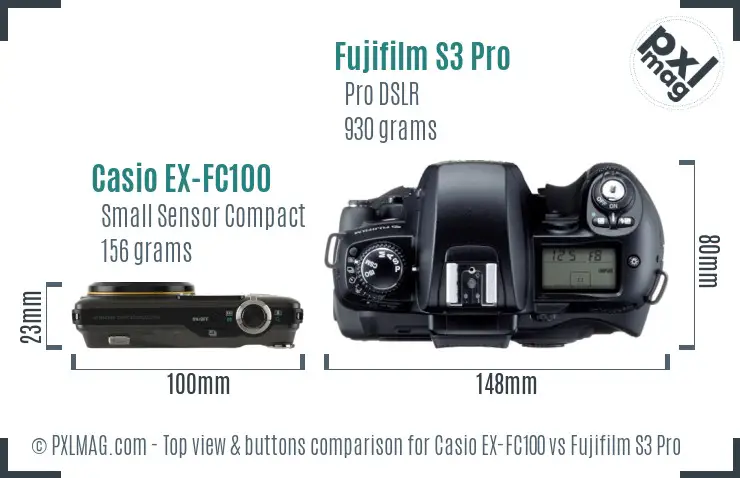Casio EX-FC100 vs Fujifilm S3 Pro top view buttons comparison