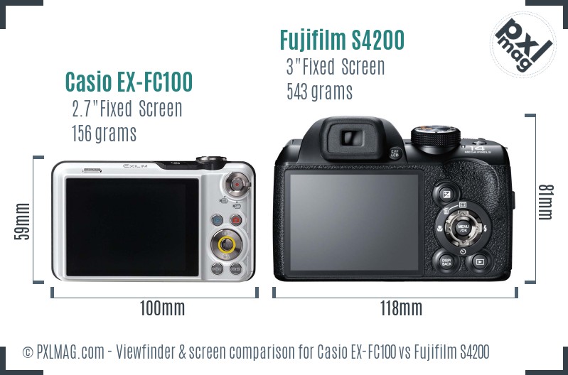 Casio EX-FC100 vs Fujifilm S4200 Screen and Viewfinder comparison