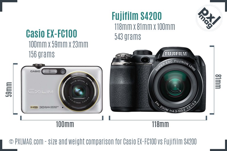 Casio EX-FC100 vs Fujifilm S4200 size comparison