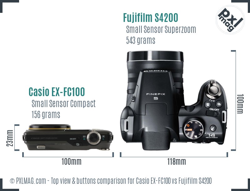 Casio EX-FC100 vs Fujifilm S4200 top view buttons comparison