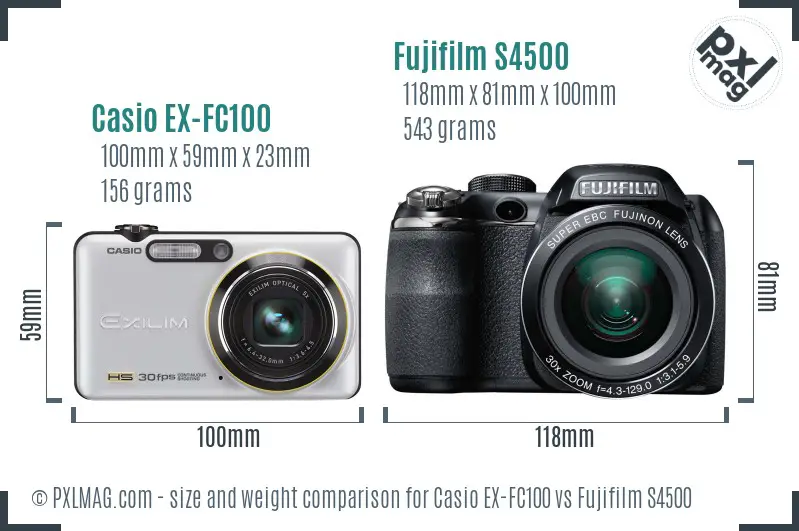 Casio EX-FC100 vs Fujifilm S4500 size comparison Casio EX-FC100 vs Fujifilm S4500 size comparison