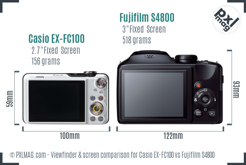 Casio EX-FC100 vs Fujifilm S4800 Screen and Viewfinder comparison